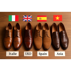 Herrskor - skillnader mellan produktionsländer (Italien, Storbritannien, Spanien, Asien)