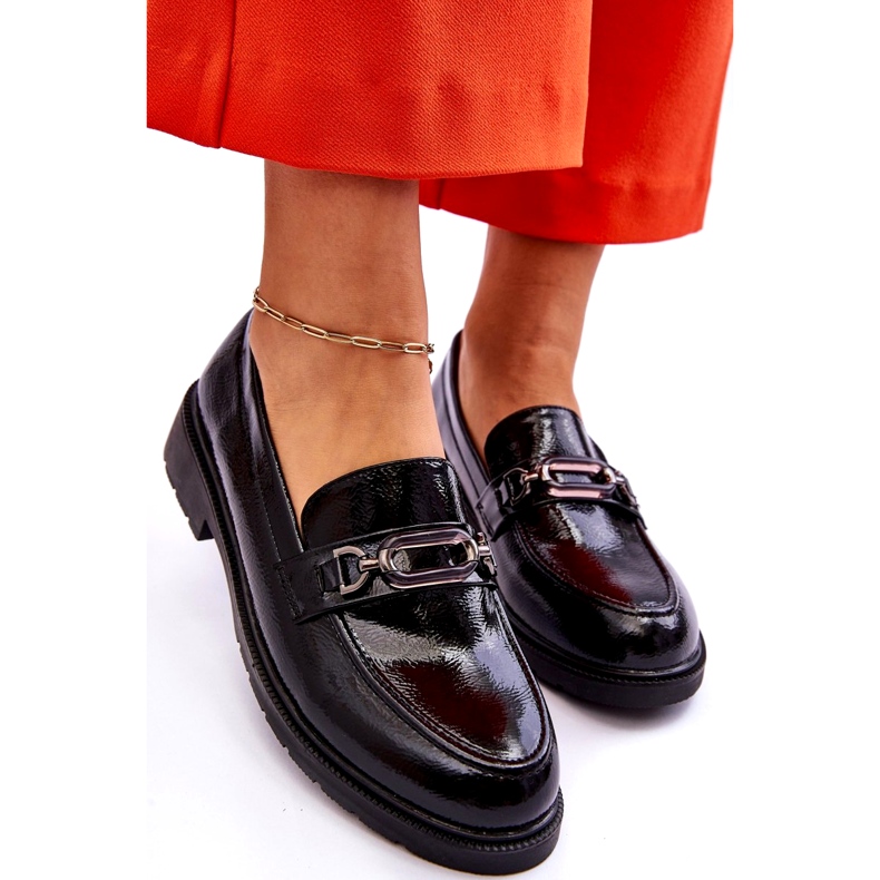 S.Barski Lackade Mockasin Loafers Med Svart Maura-dekoration 3