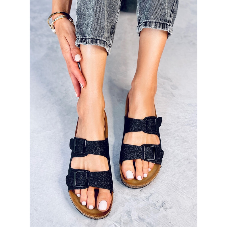 Alexa Black Glitter Cork Tofflor svart 1