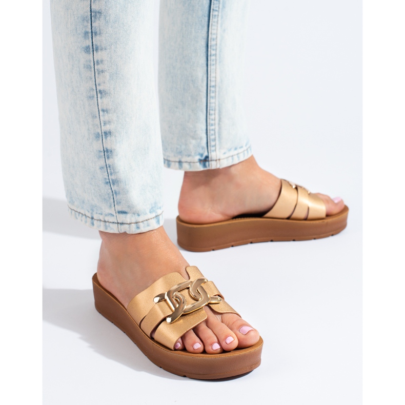 Shelovet plattformstofflor i guld för kvinnor gyllene 1