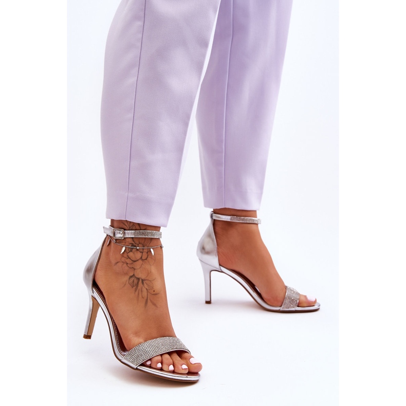 Damsandaler på hög klack med strass Silver Perfecto 1