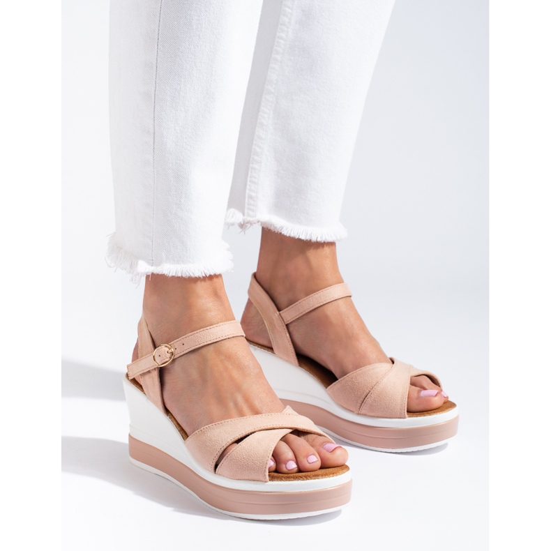 Beige Shelovet kilsandaler för kvinnor 1