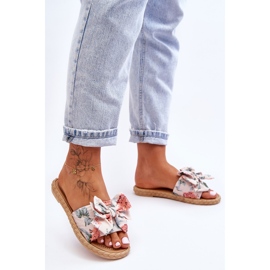 Kvinnors tofflor med en tyg rosett Beige Blossom 1