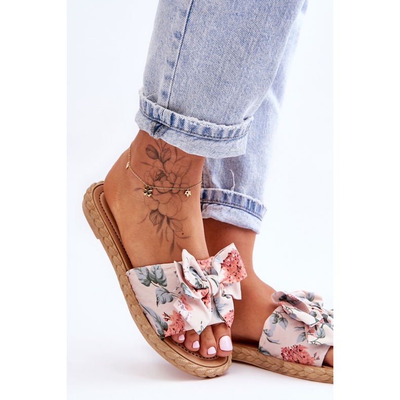 Kvinnors tofflor med en tyg rosett Beige Blossom 2