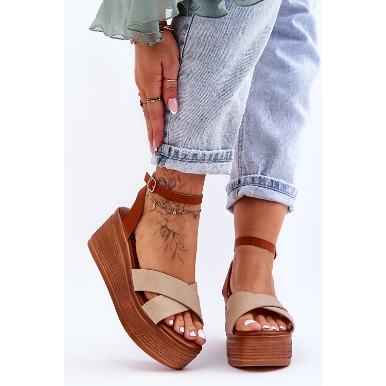 Bekväma kilsandaler för kvinnor Brun-Beige Laurie 1