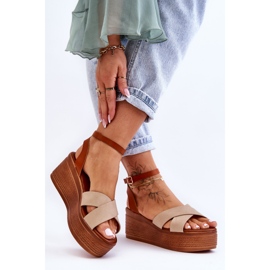 Bekväma kilsandaler för kvinnor Brun-Beige Laurie 2