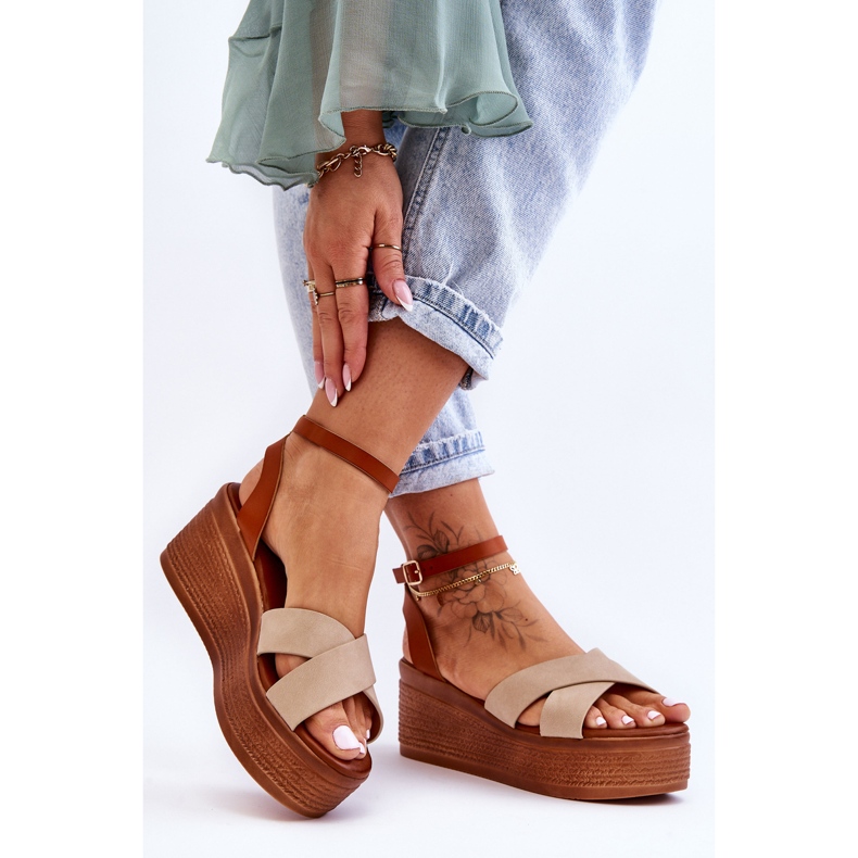 Bekväma kilsandaler för kvinnor Brun-Beige Laurie 2