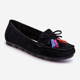 PS1 Loafers i mocka med rosett och tofsar Svart Dorine 1