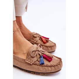 PS1 Loafers i mocka med rosett och tofsar Mörkbeige Dorine 7