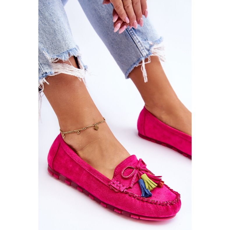 PS1 Loafers i mocka med rosett och fransar Fuchsia Dorine rosa 1