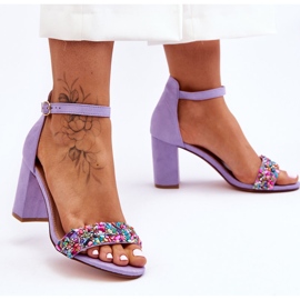 Fashionabla högklackade sandaler med stenar Lila Love Me purpur 2