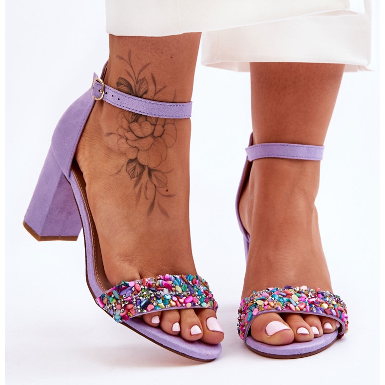 Fashionabla högklackade sandaler med stenar Lila Love Me purpur 1