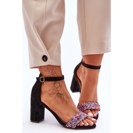 Fashionabla högklackade sandaler med dekorativa stenar Svart Love Me 2