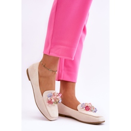 PS1 Mockasin i mocka med dekorativa kristaller beige Arvilla 1