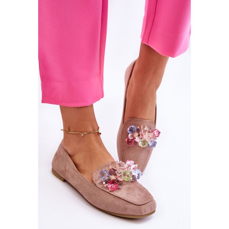 PS1 Mocka Loafers Med Dekorativa Kristaller Mörk Beige Arvilla 1