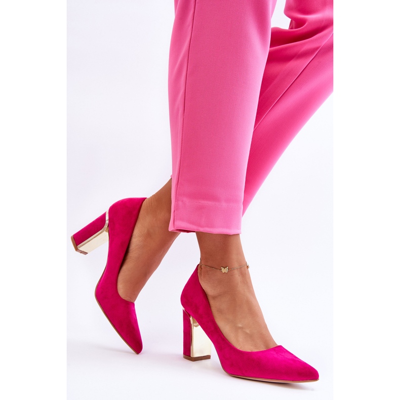 Klassiska mocka högklackade pumps Fuchsia Elizabeth rosa 1
