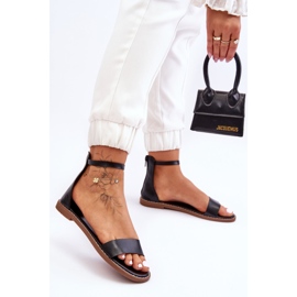 Millou Black Leather Flat Zipper Sandaler svart 1