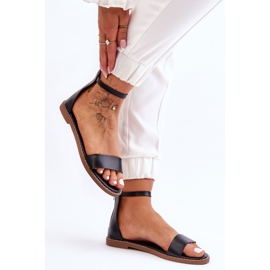 Millou Black Leather Flat Zipper Sandaler svart 2