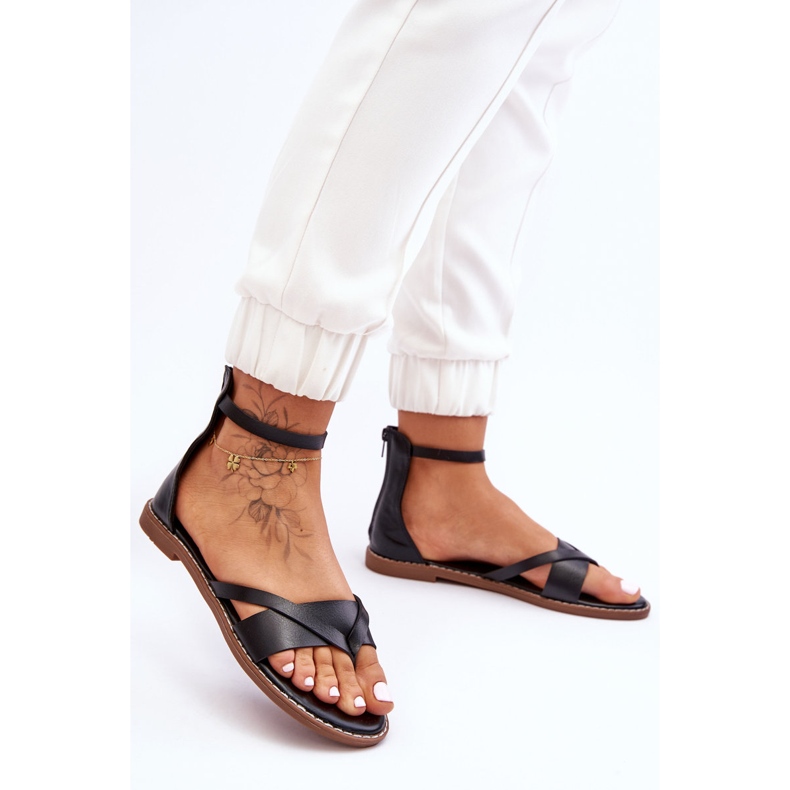 Platta flipflops med dragkedja för kvinnor Svarta Rise Up! 1