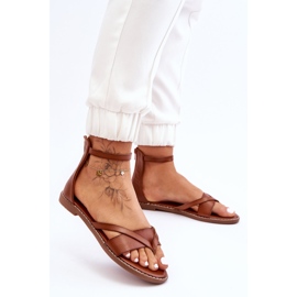 Platta sandaler med dragkedja för kvinnor Brun Rise Up! 1