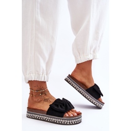 Damtofflor i mocka med rosett Svart Lauria 1