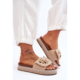 Damtofflor i mocka med rosett Beige Lauria 2