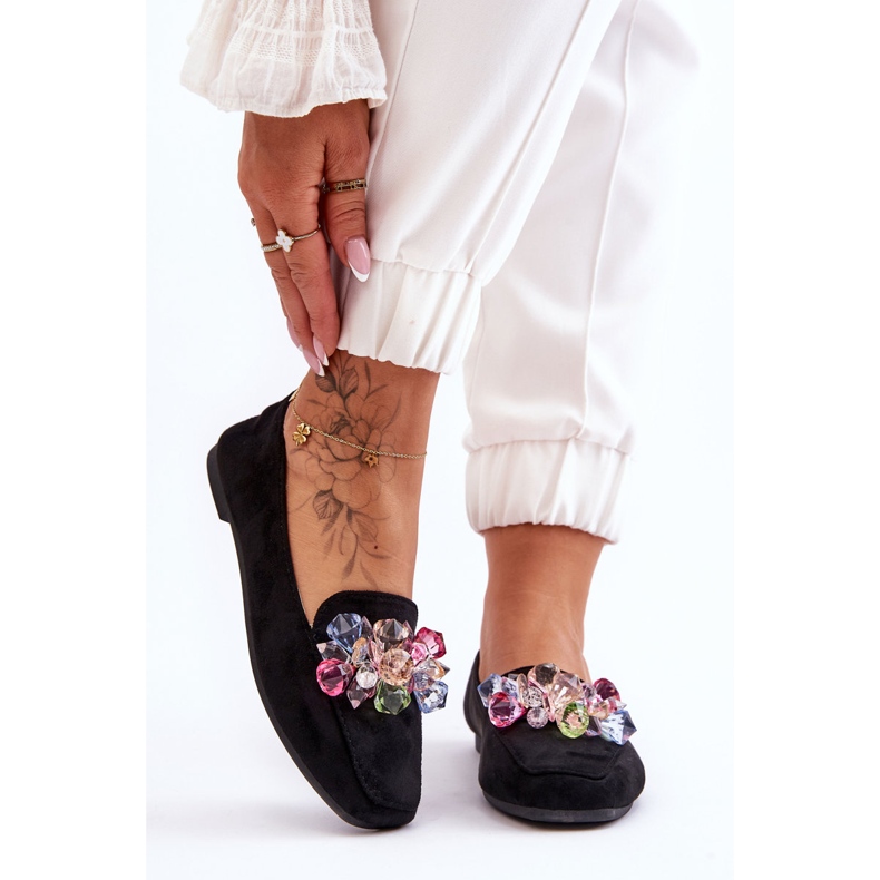 PS1 Svarta Arvilla Mocka Loafers med utsmyckade kristaller 1