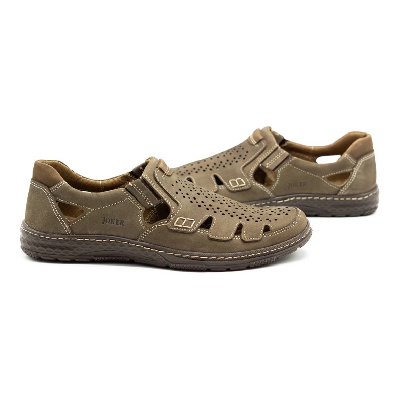 Joker Sommarläderskor för män, slip-on 500J oliv grön 3