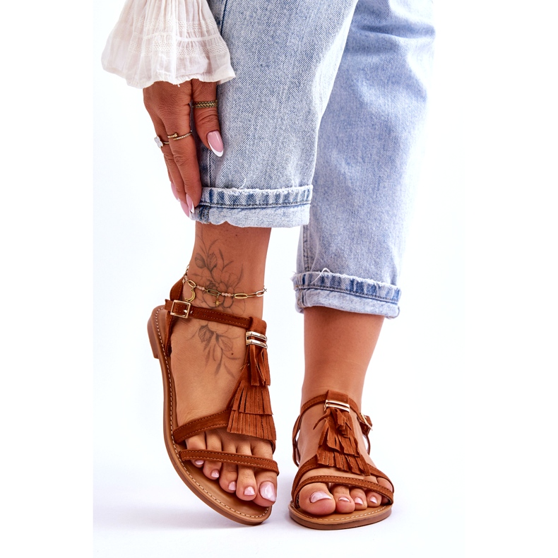 Damsandaler Platt Mocka Boho Brun Lucami 1