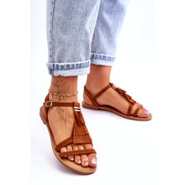 Damsandaler Platt Mocka Boho Brun Lucami 2