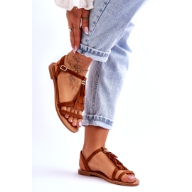 Damsandaler Platt Mocka Boho Brun Lucami 4