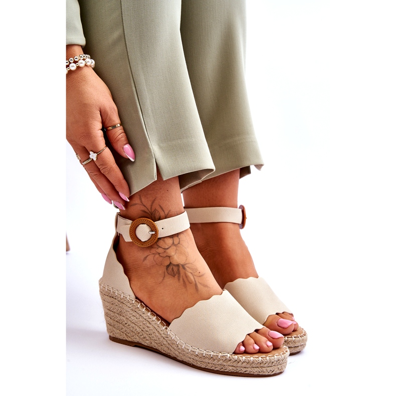 Evento Läder Wedge Sandaler Komfortsko Beige Verola 6