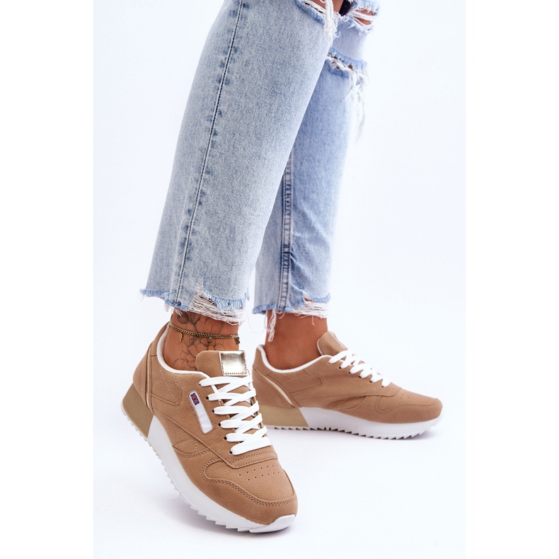 PM1 Merida Beige Läder Lace Up Platform Sportskor 1
