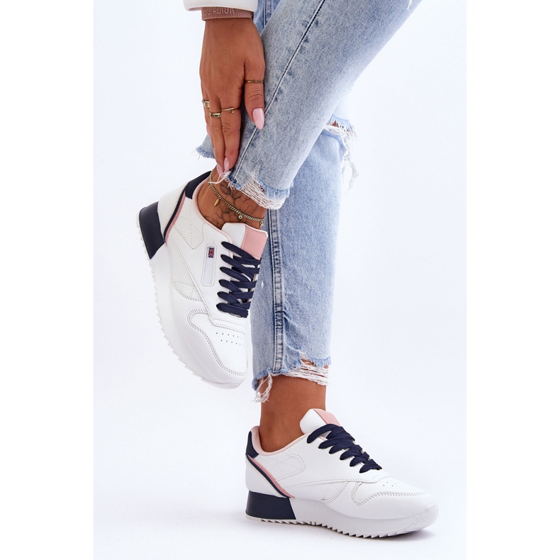 PM1 Merida White and Navy Lädersportskor med snörning i plattform vit 1