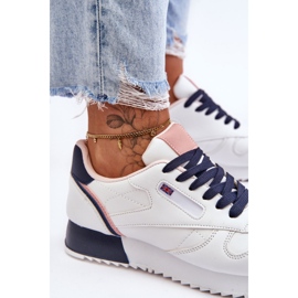 PM1 Merida White and Navy Lädersportskor med snörning i plattform vit 2