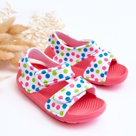 Barns skum ljusmönstrade sandaler rosa och vit Malaga 2