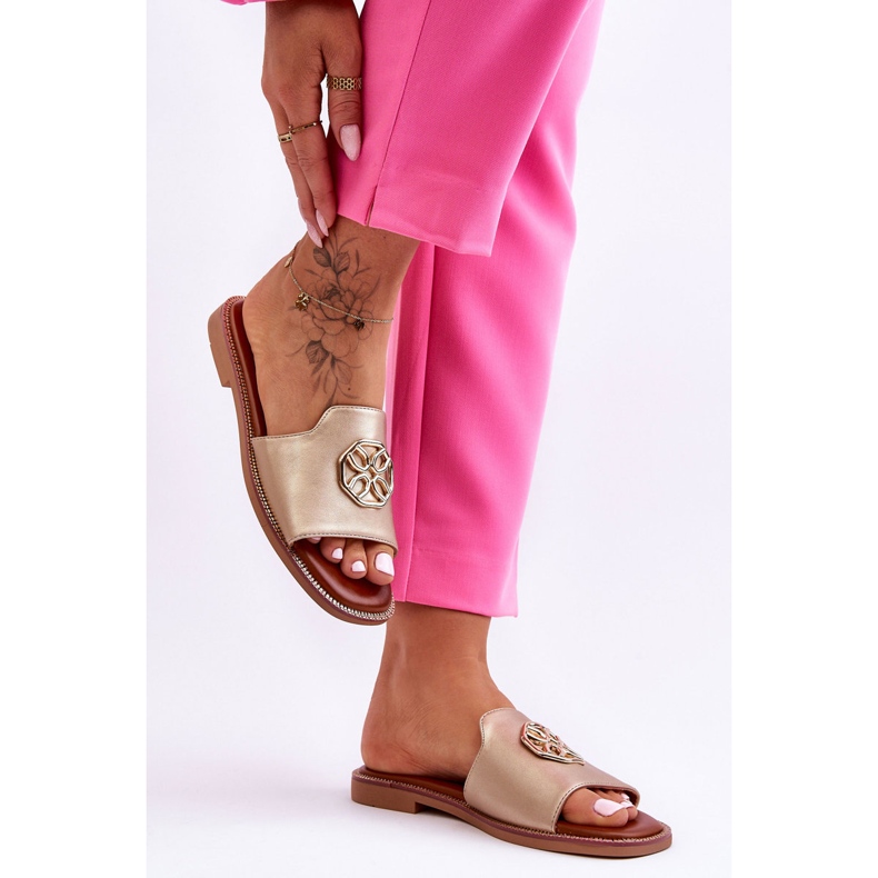 Klassiska sandaler med platt klack för kvinnor Golden Larotte gyllene 2