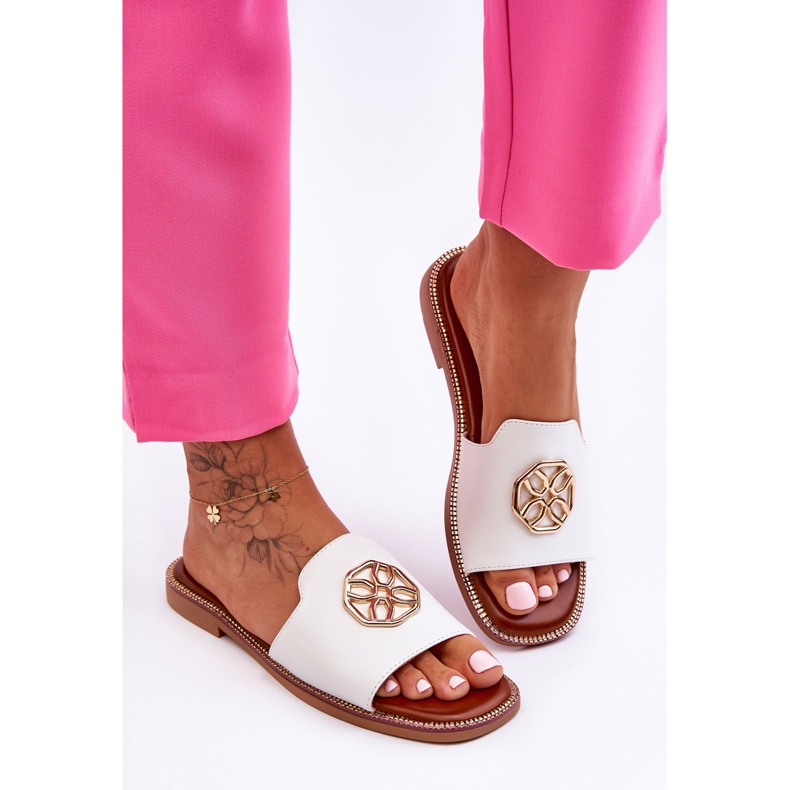 Klassiska tofflor med platt klack för kvinnor Vit Larotte 1