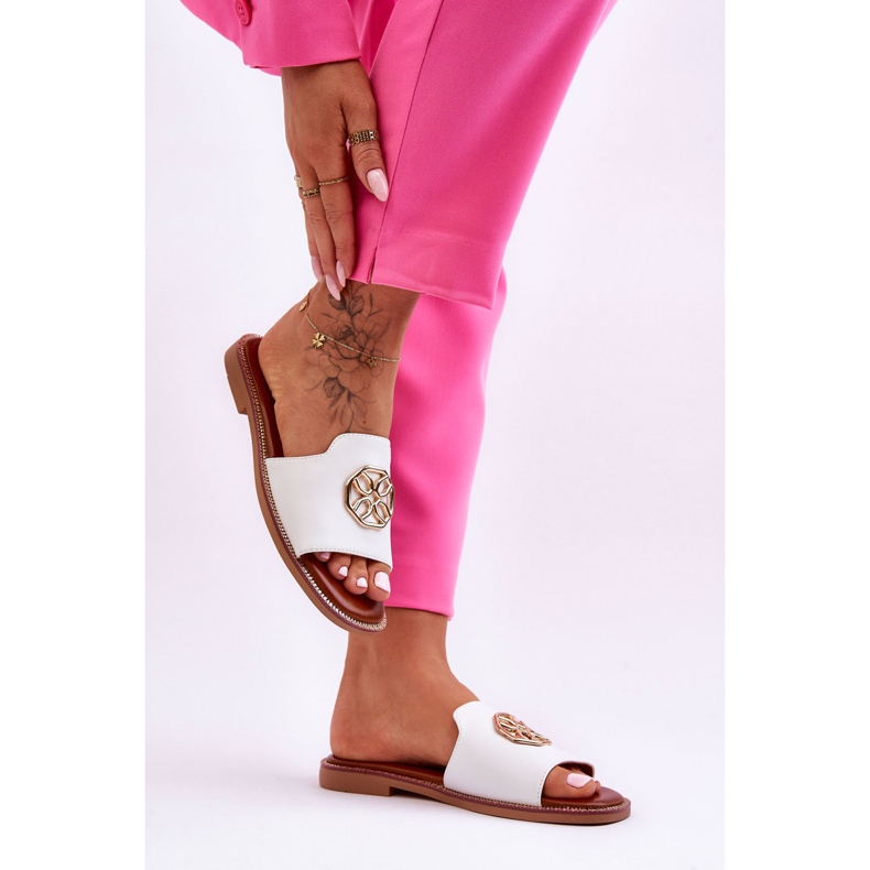 Klassiska tofflor med platt klack för kvinnor Vit Larotte 2