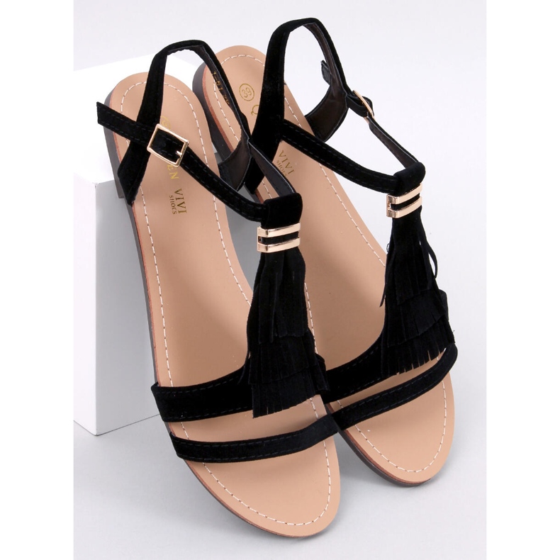Corbin Svarta sandaler med fransar 1