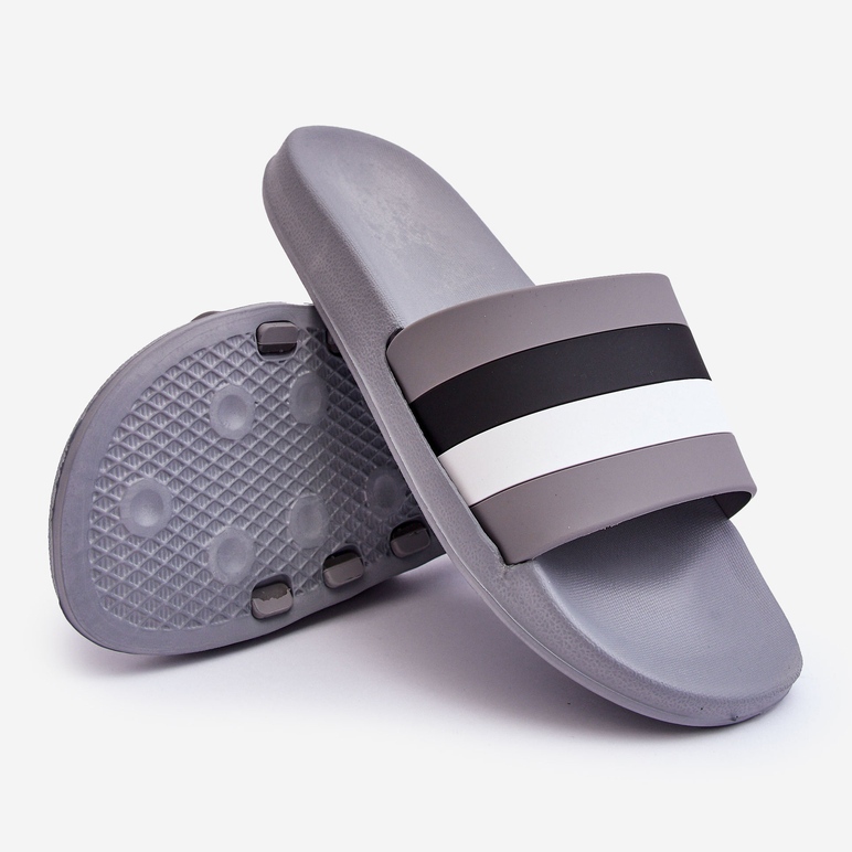 WJ1 Grå Vision Randiga tofflor för män 2