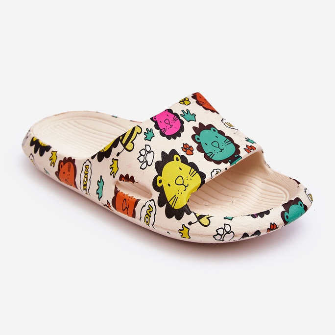 WJ1 Lätt skumtofflor för barn Lejonmotiv Beige Esther 1