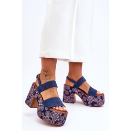 Maciejka Läder Sandaler med höga klackar 06089-17 Marinblå 1