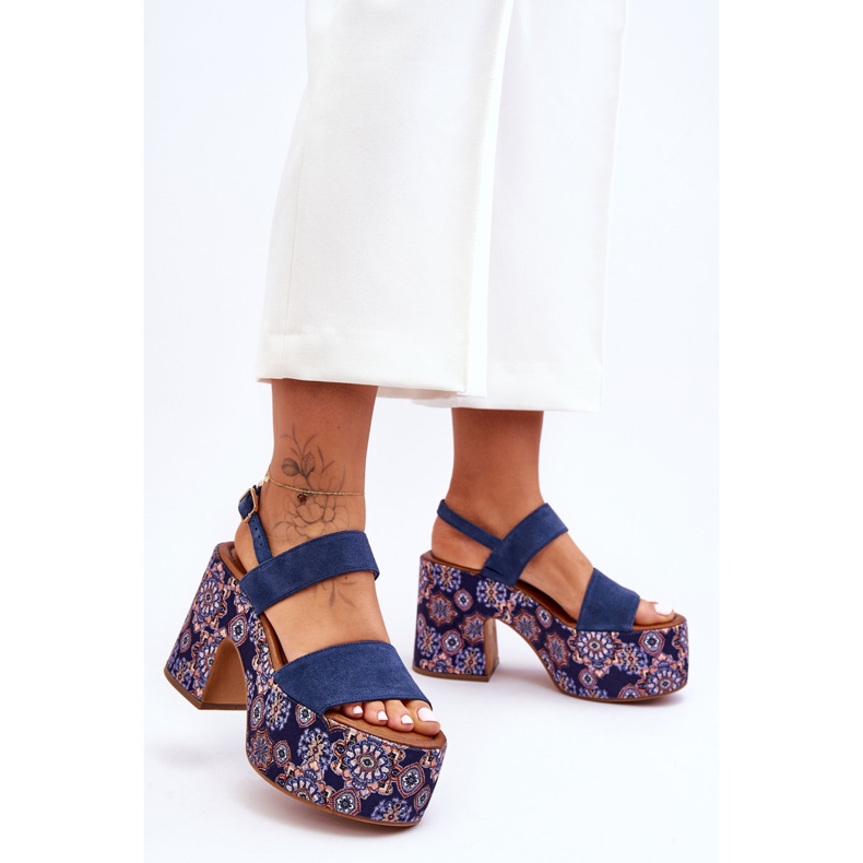 Maciejka Läder Sandaler med höga klackar 06089-17 Marinblå 1