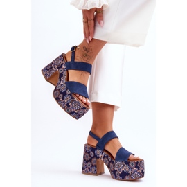 Maciejka Läder Sandaler med höga klackar 06089-17 Marinblå 2