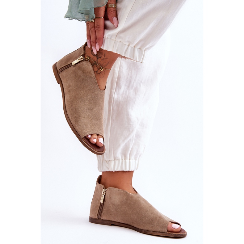 Låga Mocka Boots Sandaler Nicole 2799/023 Beige 2
