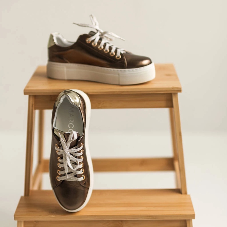 Marco Shoes Damskor i äkta läder på en tjock sula gyllene 2