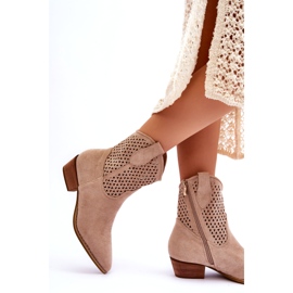 Kvinnors genombrutna Cowboystövlar Beige Reeds 2