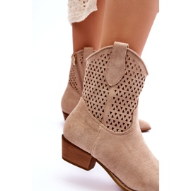 Kvinnors genombrutna Cowboystövlar Beige Reeds 3