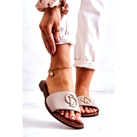 Flip-flops för kvinnor i läder med dekor Nicole 2735 Beige 1